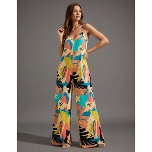 Boho Tropical Print Wide Leg Cami Jumpsuit